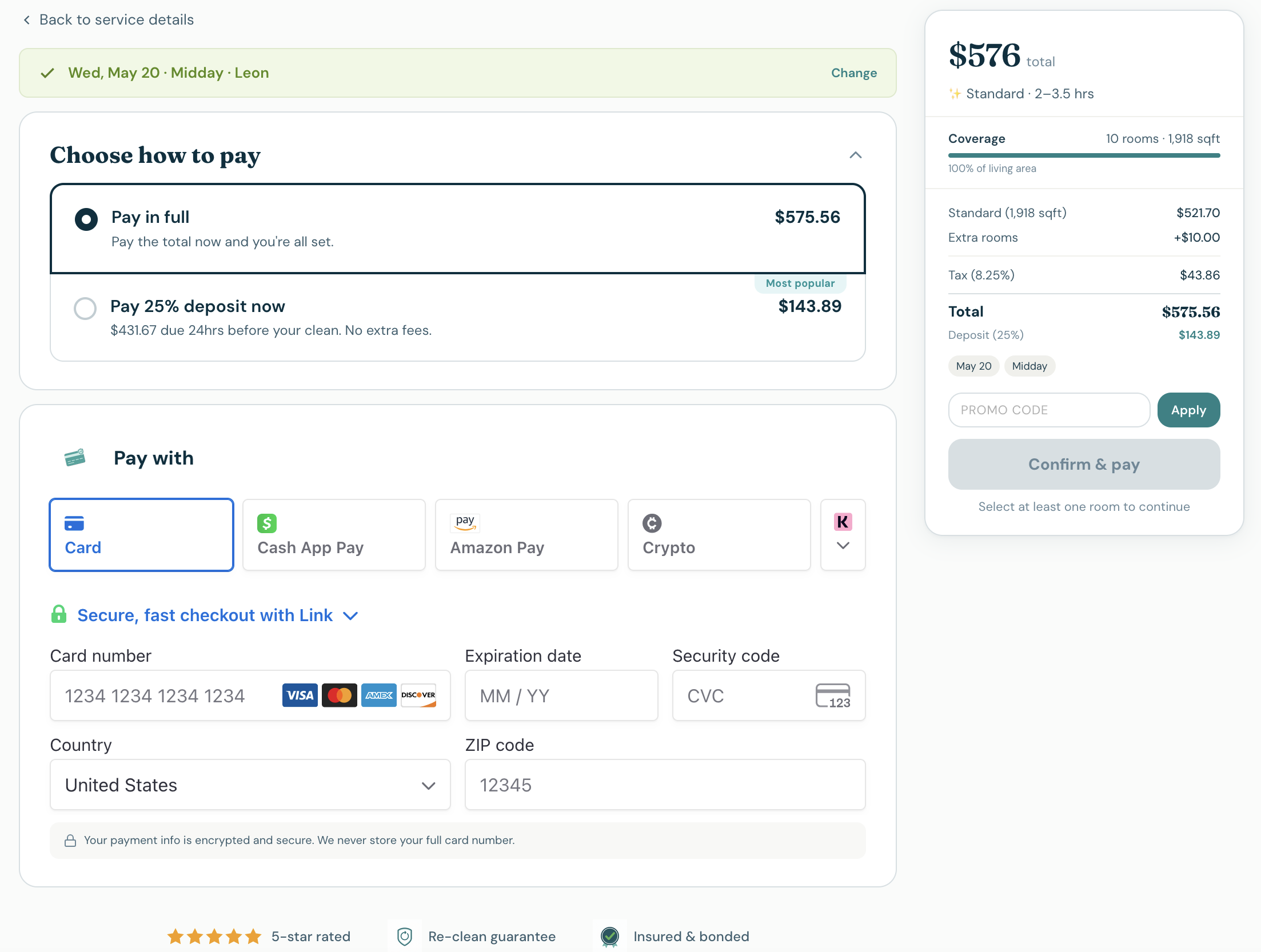 Secure checkout in under two minutes.